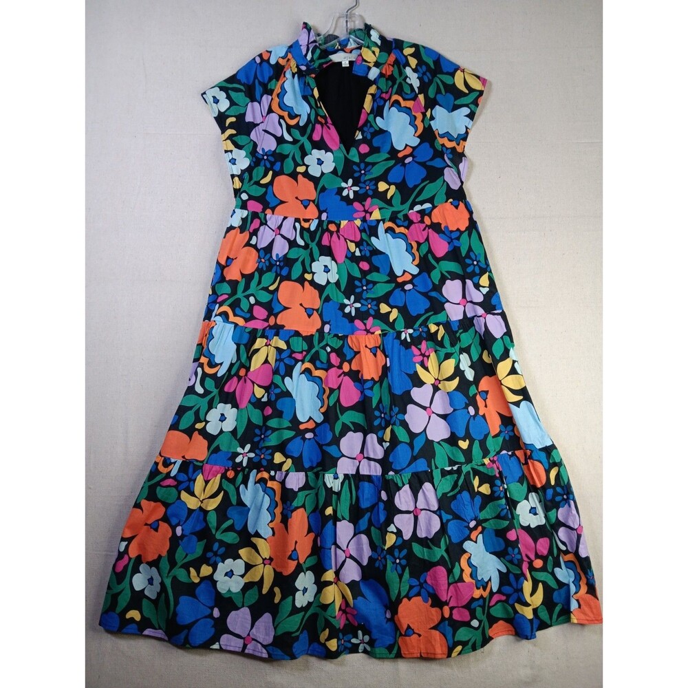 Pinch Floral Midi Dress Small Black Multicolor Pockets Lined Lightweight EUC